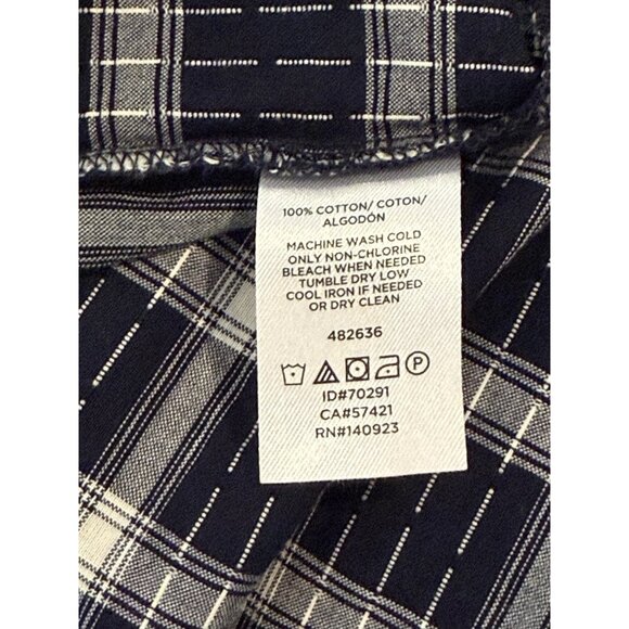 LOFT Navy and White Plaid Long Sleeve Textured Henley Blouse Size Medium - Picture 5 of 6